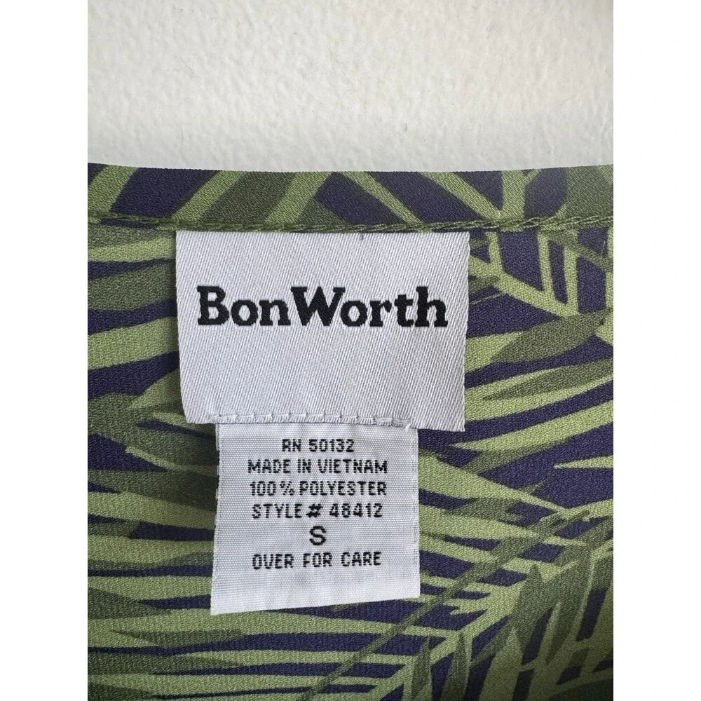 Bon Worth Tropical Leaf Print Blouse Ruffle Oversized Boxy Size Small